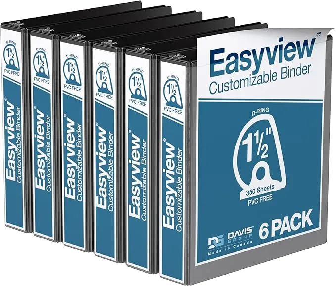 EasyView Premium 1.5-Inch Binders with Clear-View Covers, 3-Ring Binders for