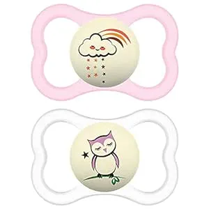 MAM Supreme Night Baby Pacifier, for Sensitive Skin, Patented Nipple, 2 Pack, 6-16 Months, Girl,2 Count (Pack of 1)