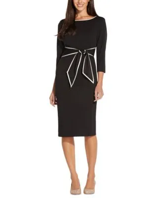 Adrianna Papell Knit Crepe Tie Dress, Black Ivory, Size: 6