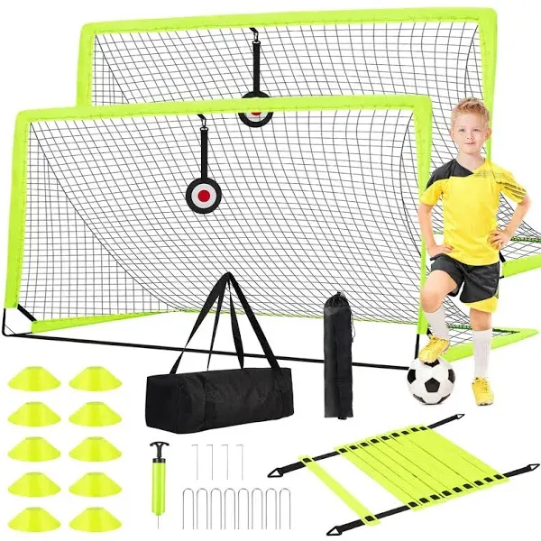 Soccer Goal - Set of 2 Soccer Nets, 6x4 ft Portable Pop Up Soccer Goals for Backyard - Soccer Training Equipment with Soccer Ball, Ladder, and Cones - Toddler Kids Youth Outdoor Game Toys