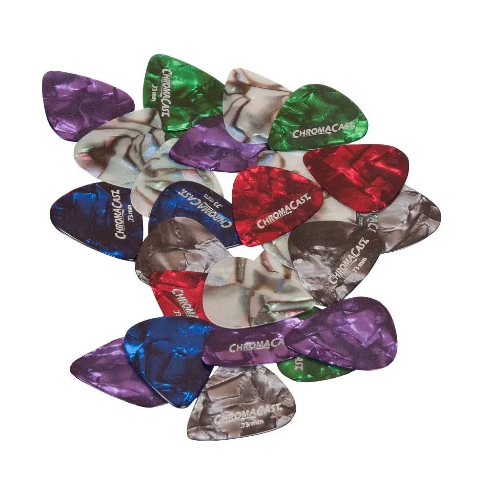 ChromaCast Pearl Celluloid Guitar Picks, Assorted 30-Pack - Light, Medium and He