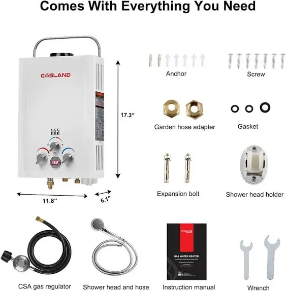 Gasland Camper Water Heater 1.58GPM 6L 41,000BTU Outdoor Portable Tankless ...