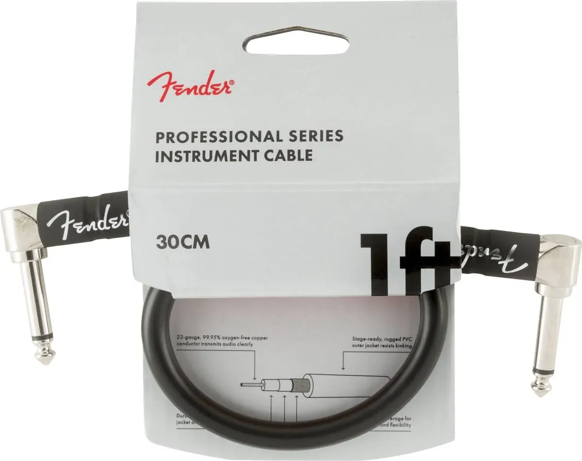 Fender Professional Series Instrument Cable, Angle/Angle, Black, 1ft