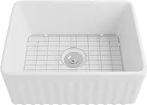 DeerValley Farmhouse Single Kitchen Sink, DV-1K022 Perch 24" L x 18" W White Reversible Single Bowl Farm Sink with Apron Front Ceramic Kitchen Sinks