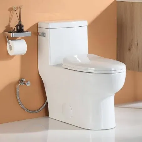 1-Piece 1.28 GPF Compact Single Flush Elongated Toilet in. White, Comfort Seat ...