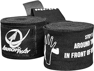 ArrowWay Instructional Hand Wraps for Boxing & MMA - Black