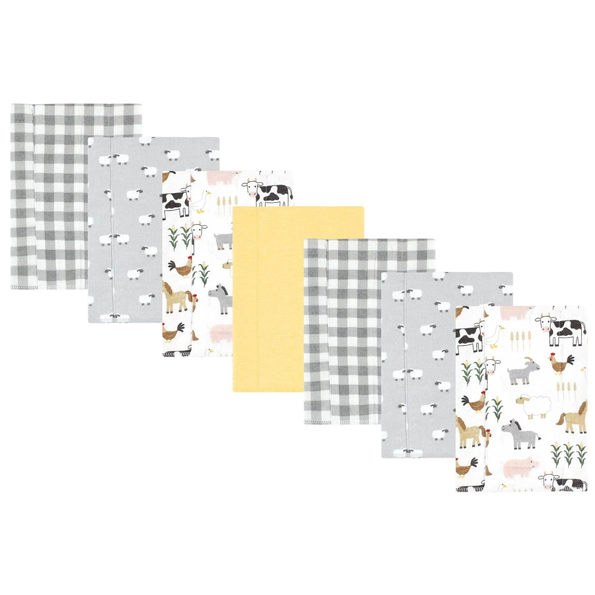 Hudson Baby Cotton Flannel Burp Cloths, Cute Farm 7-Pack, One Size