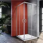 ELEGANT 36'' D. x 36'' W. x 72'' H. Double Opening Sliding Shower Enclosure with Base, 2 Stationary Panel Glass Shower Door, 1/4'' Clear Glass, Brushed Nickel