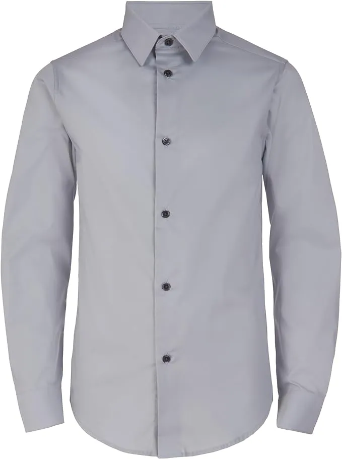 Calvin Klein Big Boys Slim Fit Solid Stretch Poplin Shirt - Silver