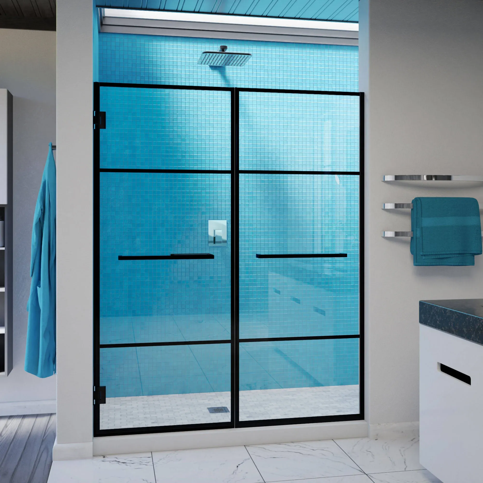 DreamLine Unidoor Madrid 58-58 1/2 in. W x 72 in. H Frameless Hinged Shower Door in Satin Black D245872MB01-09