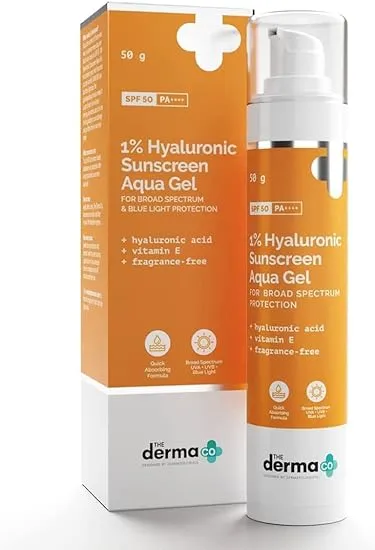 Verem The Derma Co 1% Hyaluronic Sunscreen Aqua Ultra Light Gel with SPF 50 PA++++ for Broad Spectrum, UV A, UV B & Blue Light Protection - 50g(dermaco)