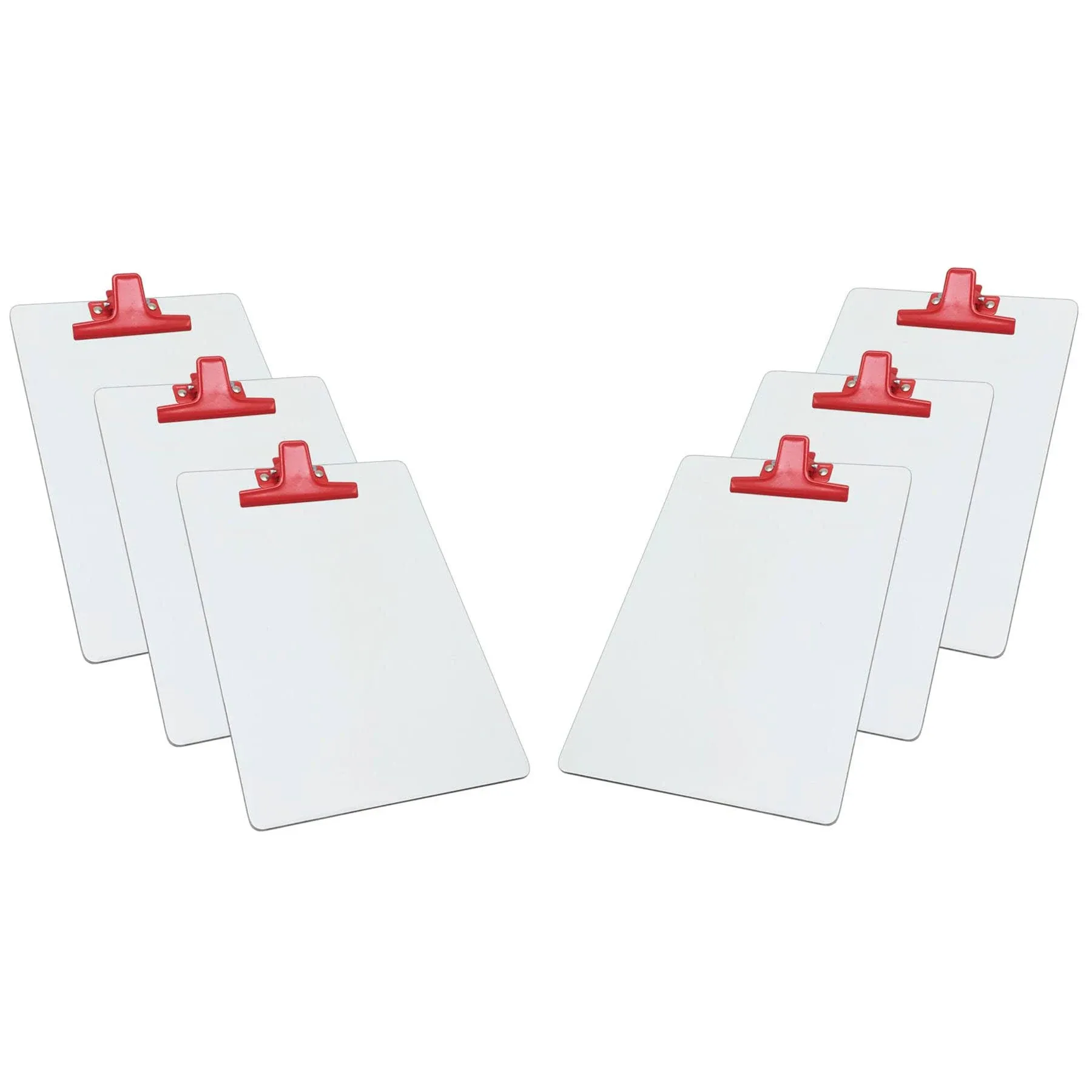 Acrimet White Clipboard Letter Size Premium Metal Clip (Hardboard) (6 - Pack) (Red Clip)