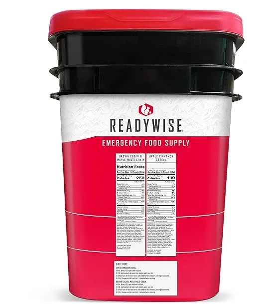 READYWISE - Breakfast Bucket, 120 Servings, Emergency, MRE Meal, Food Supply, Premade, Freeze Dried Survival Food for Hiking, Adventure & Camping Essentials, Individually Packaged, 25 Year Shelf Life