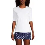 Women's Lands' End UPF 50 Elbow-Sleeve Rash Guard Swim Tee, Size: Medium, White