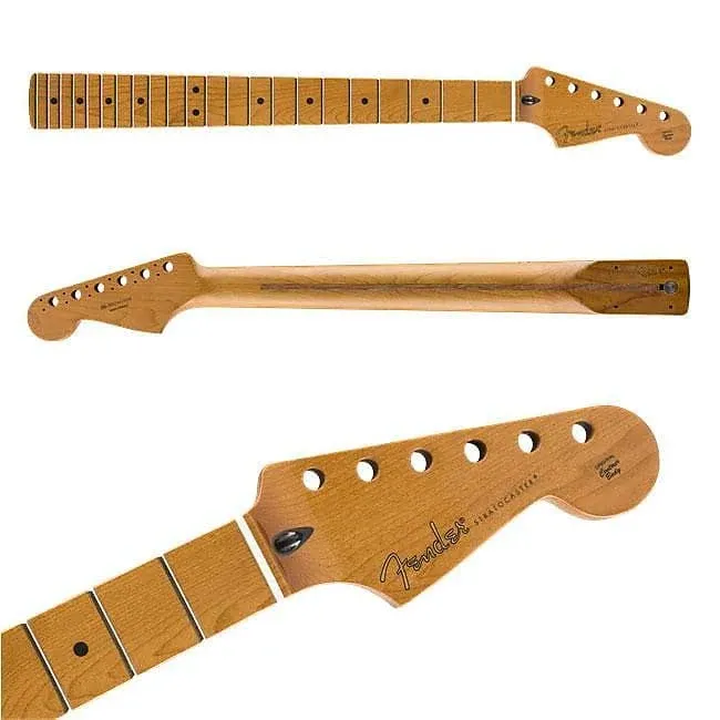 Fender Roasted Maple Stratocaster Guitar Neck, 12&#034;, Maple, Flat Oval Shape