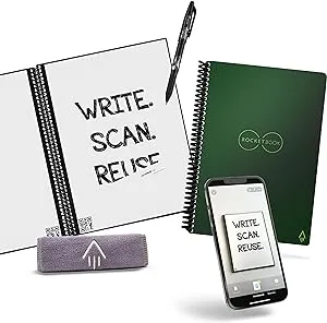 Rocketbook Core Reusable Spiral Notebook, Executive Size 6x8.8, Green - Lined Pages, App-Connected, Erasable, Durable Cover, Ideal for School, Work, and Creative Projects