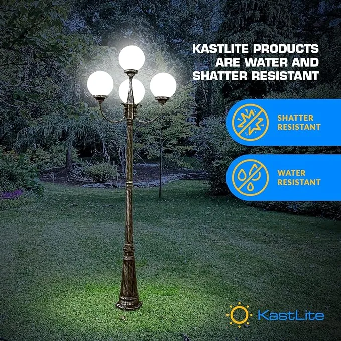 KastLite 6" White Acrylic Globe Lens with 3.14" Screw Neck - USA Made Outdoor Lamp Post Globe Light Fixture Cover Replacement - Round Plastic Lighting Diffuser Shade for Exposed Bulb Pole Lights