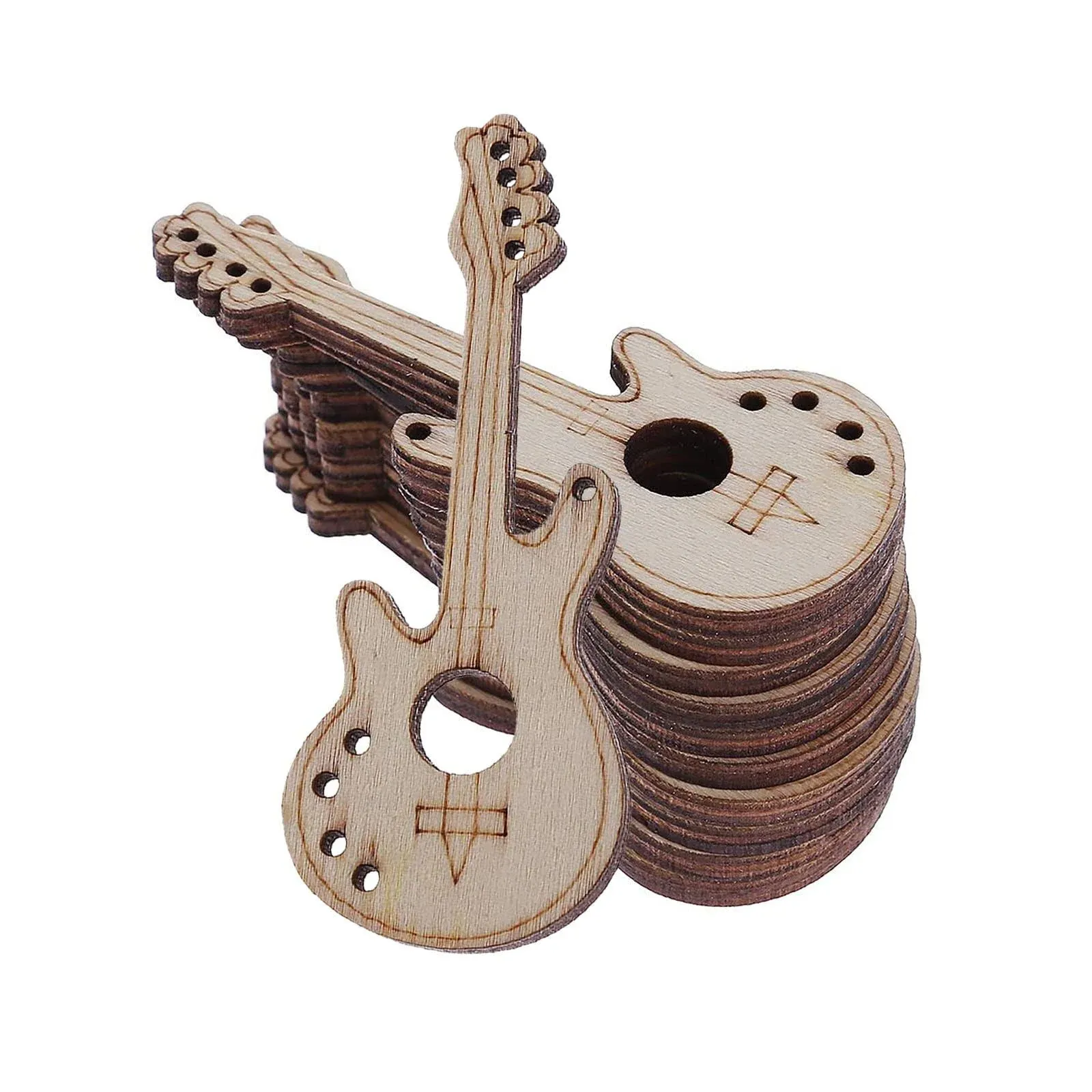 20pcs Guitar Wood DIY Crafts Cutouts Wooden Electric Guitar Shaped Slices Embellishments Unfinished Wood Ornaments Home Decorations