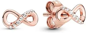 PANDORA Sparkling Infinity Stud Earrings - Great Gift - Stunning Women's Earrings - 14k Rose Gold & Cubic Zirconia - With Gift Box