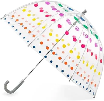 totes Kids Clear Bubble Umbrella with Dome Canopy, Lightweight Design, Wind and Rain Protection Umbrella, Dots, Kids - 38" Canopy