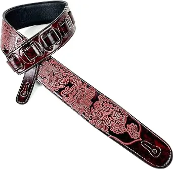 Walker & Williams GB-30 Handmade Fire Wine Red Padded Leather Guitar Strap