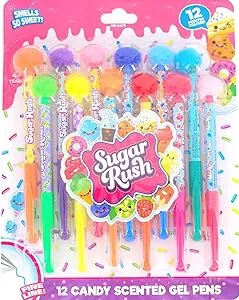 Scentos Sugar Rush Colored Gel Pens for Kids - Candy Scented Pens - Medium Point Gel Pens for Coloring - For Ages 4 and Up - 12 Count (Pom)