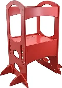 Kids Learning Tower®, Toddler Tower by Little Partners, Child Kitchen Stool Helper Adjustable Height, Counter Step-Up Active Standing Tower (Red)