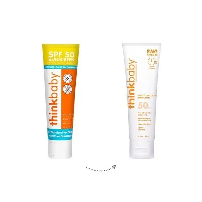 Thinkbaby SPF 50+ Bebek Mineral Güneş Koruyucu - Bebekler için Güvenli, Doğal Güneş Kremi - Suya Dayanıklı Güneş Kremi - Geniş Spektrumlu UVA/UVB Güneş Koruması - Vegan Bebek Güneş Koruyucu Losyon, 3 Oz.