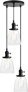 Industrial 3 Lights Pendant Lighting Bell Glass Shade Lamps for Kitchen Island