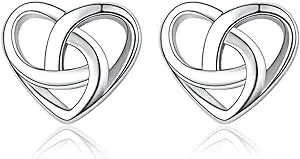 ChicSilver Celtic Knot Stud Earrings Hypoallergenic 925 Sterling Silver Heart/Triangle Knot Earring Studs Celtic Jewelry for Women, Silver/Gold/Rose Gold