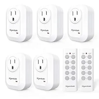 Upgraded Remote Control Outlet Wireless Light Switch for Household Appliances, Expandable Remote Light Switch Kit, Up to 100 ft Range, FCC Certified, ETL Listed, White (5 Outlets + 2 Remotes)