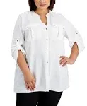 Calvin Klein Women's Non-Iron Tunic Roll Sleeve Shirt (Regular and Plus Sizes)