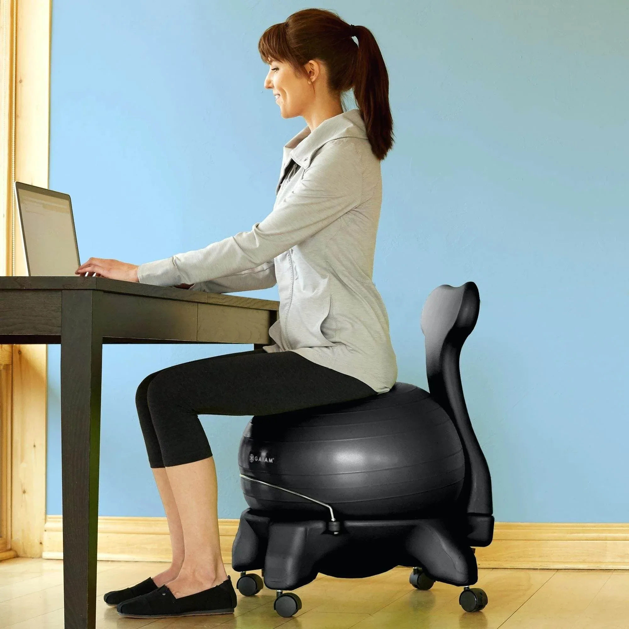 Gaiam Classic Gym Yoga Exercise Fitness Balance Ball Office Desk Chair, Black