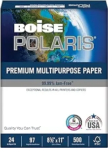 Boise Polaris Premium Multi-Use Paper, Letter Size (8-1/2 inch x 11 inch), 24 lb, FSC Certified, Ream of 500 Sheets, White