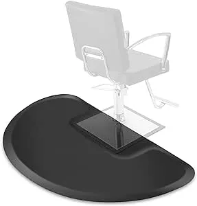 Saloniture 3 ft. x 5 ft. Barber & Salon Floor Mat for Square Chair Base - 1/2 in. Thick Black Semi-Circle Anti-Fatigue Stylist Station Mat