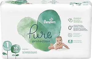 Diapers Newborn/Size 1 (8-14 lb), 35 Count - Pampers Pure Protection Disposable Baby Diapers, Hypoallergenic and Unscented Protection, Mega Pack (Old Version)