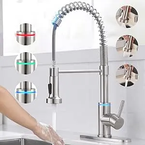 VIDEC KW-56J  Smart Kitchen Faucet, 3 Modes Pull Down Sprayer, Smart LED For Water Temperature Control, Ceramic Valve, 360-Degree Rotation, 1 or 3 Hole Deck Plate.