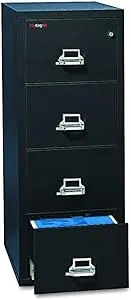 FireKing Insulated Vertical File, 1-Hour Fire Protection, 4 Letter-Size File Drawers, Black, 17.75" X 25" X 52.75"