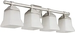 Sunlite 46064 25" Modern Square Bell Vanity Wall Mount Light Fixture, Medium Base (E26) Socket, Standard A19 Bulb Required (100W Max), Frosted Glass Shade, ETL Listed, 4 Light Brushed Nickel Finish