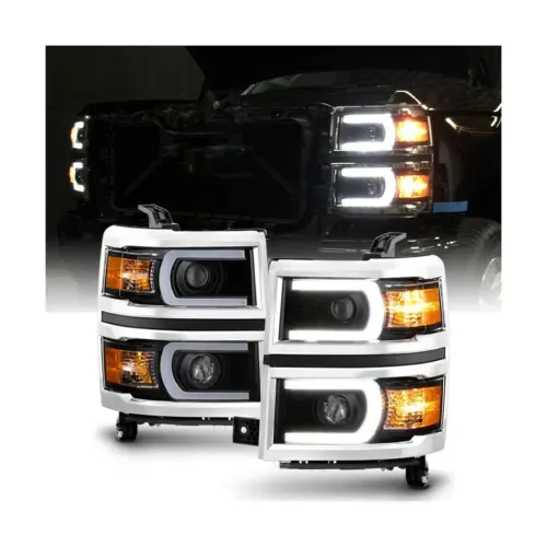 ACANII - For Black 2014-2015 Chevy Silverado 1500 LED DRL Light Tube Projec...