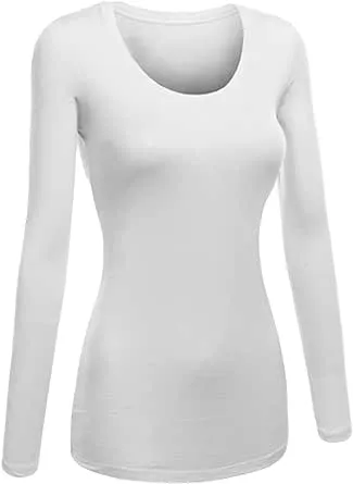 Emmalise Women's Basic Athletic Fit Tshirt Long Sleeves Round Crew Neck Tee