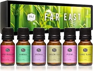 P&J Fragrance Oil Far East Set - Green Tea, Lotus Blossom, Orchid, Bamboo, and Peony Scents for Candle, Soap & Diffuser Oil Making