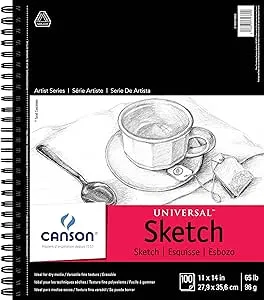 Canson 702-193 Universal Sketch Pad, Side Wire Bound, 11” x 14”, White