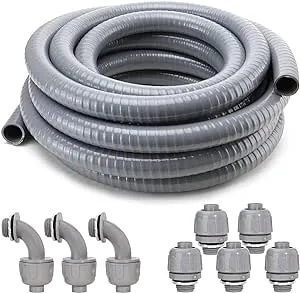 DWALE Liquid-Tight Conduit and Connector Kit,Flexible Non Metallic Liquid Tight Electrical Conduit,1/2inch 50ft Electrical Conduit Kit,with 5 Straight and 3 Angle Fittings Included,1/2 in. Dia