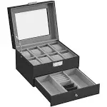 SONGMICS Lockable Watch Box with Glass Lid Black + Gray / 8 Slot