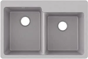 Elkay Quartz Classic 33" x 22" x 9-1/2", Offset Double Bowl Drop-in Sink, Greystone - ELG250RGS0