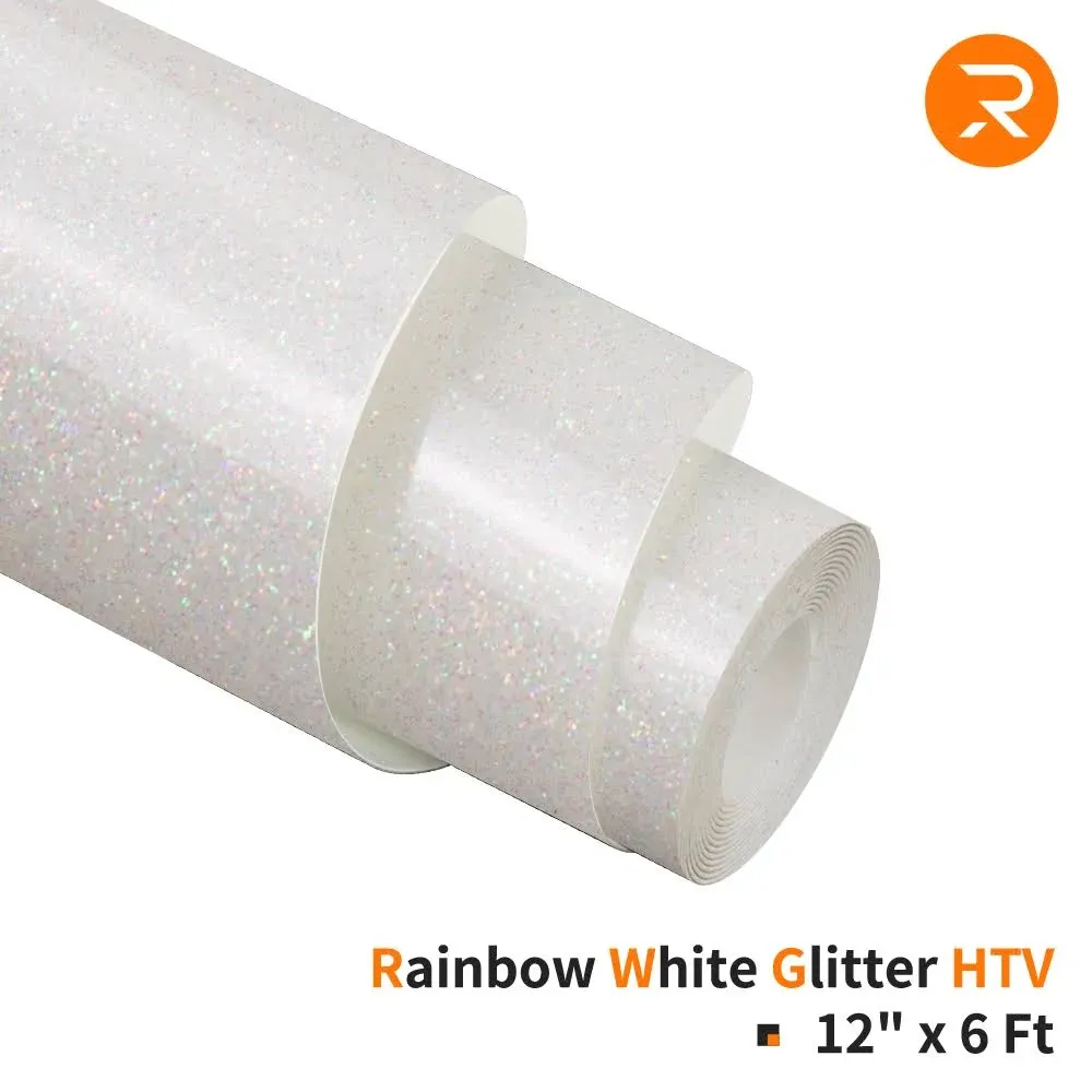 White Glitter HTV Vinyl for Sublimation | Rainbow White Glitter Iron on Vinyl