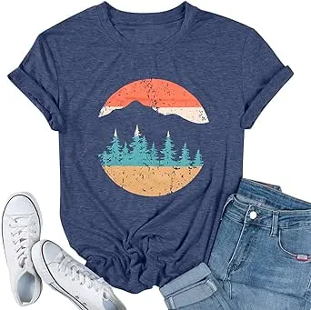 Graphic Tees for Women: Adventure T-Shirt Hiking Mountain Shirts Casual Short Sleeve Graphic Tee Tops