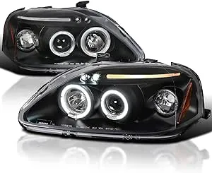 1999-2000 Honda Civic Dual Halo LED Projector Headlights w/Eyebrows (Matte Black Housing/Clear Lens)