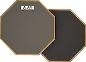 Evans RealFeel - Drum Practice Pad - Drum Pad - Drummer Practice Pad - Gum Rubber & Neoprene, 2 Sided, 6 Inch,Grey